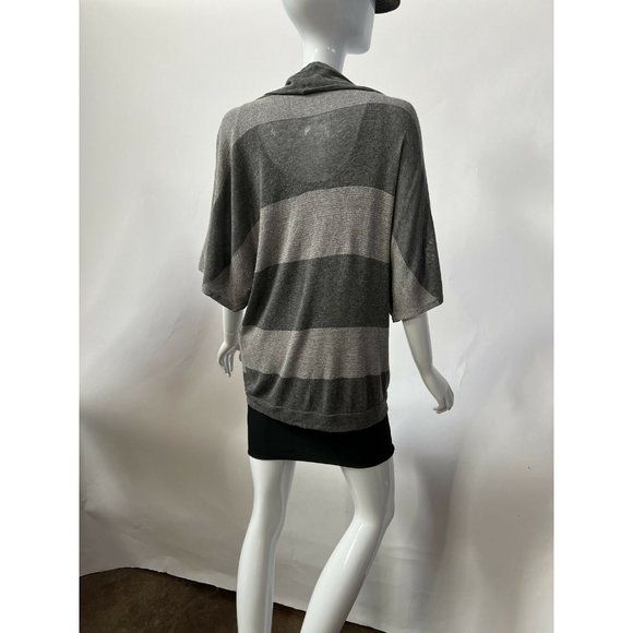 Splendid Womens Tunic Sweater Gray Stripe Short Sleeve Drape Neck Tight Knit M - Picture 2 of 12